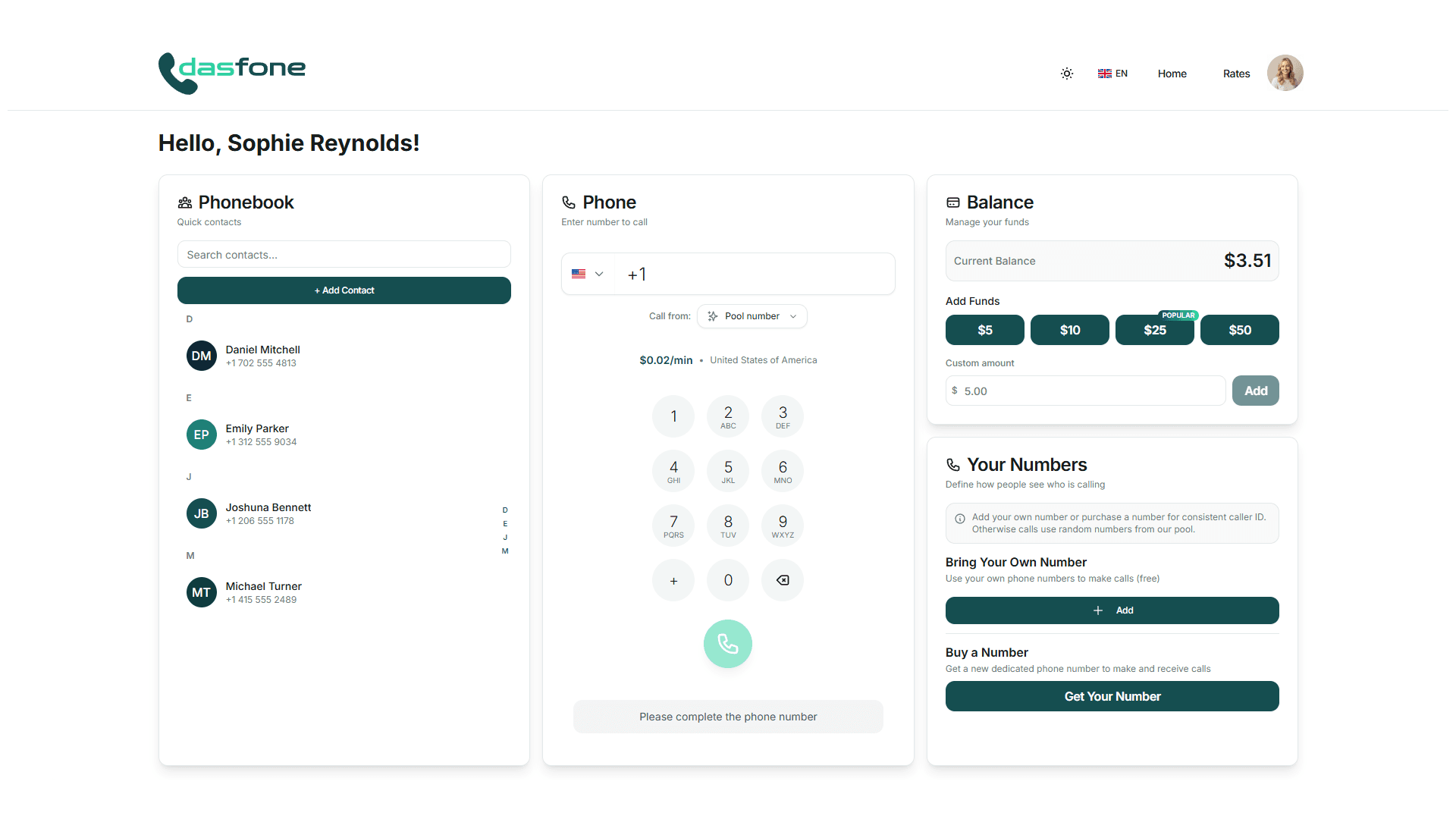 dasfone application interface